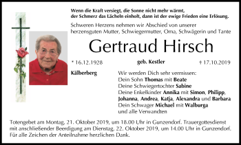 Anzeige von Gertraud Hirsch von MGO