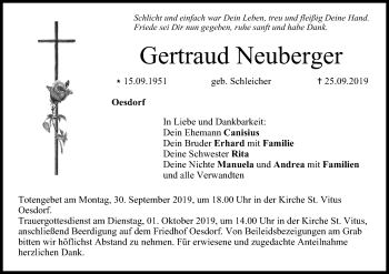 Anzeige von Gertraud Neuberger von MGO