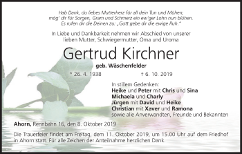 Anzeige von Gertrud Kirchner von MGO