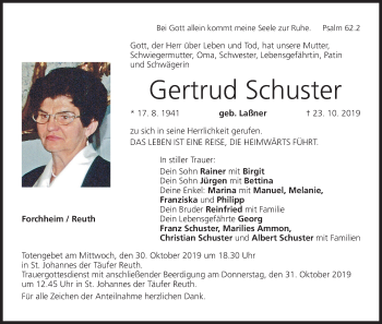 Anzeige von Gertrud Schuster von MGO