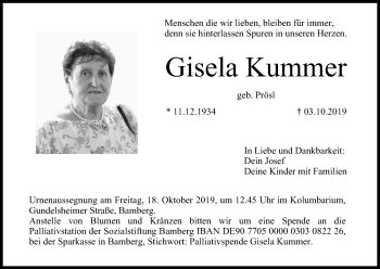 Anzeige von Gisela Kummer von MGO