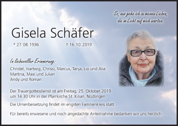 Anzeige von Gisela Schäfer von MGO