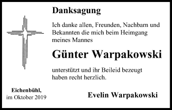 Anzeige von Günter Warpakowski von MGO