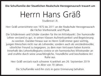 Anzeige von Hans Gräß von MGO