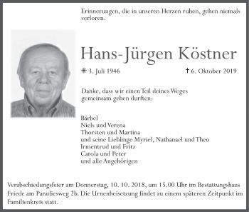 Anzeige von Hans-Jürgen Köstner von MGO