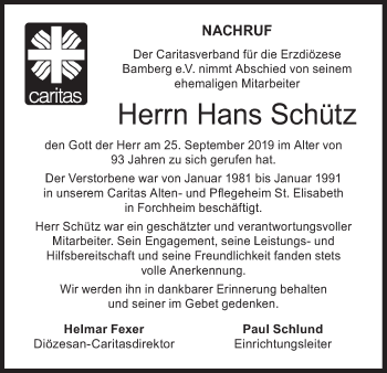 Anzeige von Hans Schütz von MGO