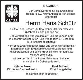 Anzeige von Hans Schütz von MGO
