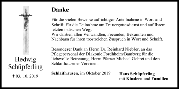 Anzeige von Hedwig Schüpferling von MGO