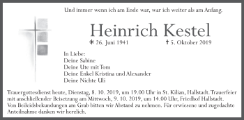 Anzeige von Heinrich Kestel von MGO