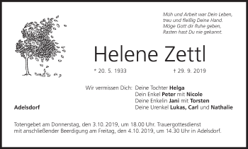Anzeige von Helene Zettl von MGO