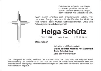 Anzeige von Helga Schütz von MGO