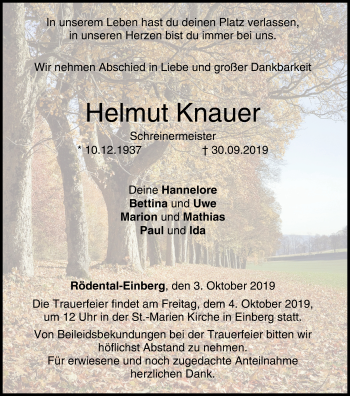 Anzeige von Helmut Knauer von MGO