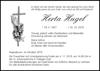 Anzeige von Herta Hugel von MGO