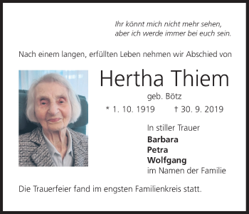 Anzeige von Hertha Thiem von MGO