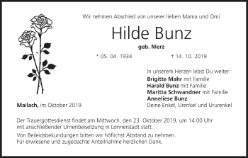Anzeige von Hilde Bunz von MGO