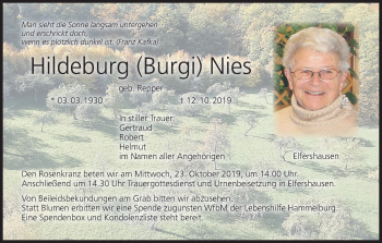 Anzeige von Hildeburg  Nies von MGO