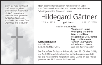 Anzeige von Hildegard Gärtner von MGO