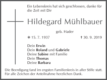 Anzeige von Hildegard Mühlbauer von MGO