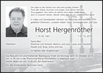 Anzeige von Horst Hergenröther von MGO