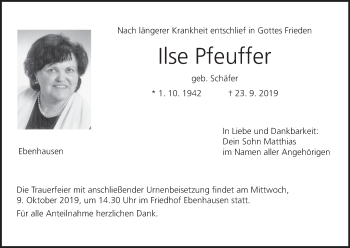 Anzeige von Ilse Pfeuffer von MGO