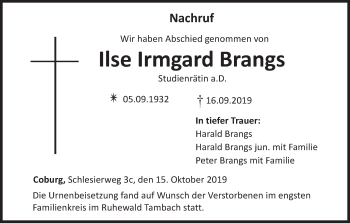 Anzeige von Ilse Irmgard Brangs von MGO