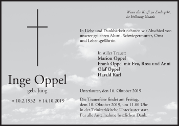 Anzeige von Inge Oppel von MGO