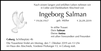 Anzeige von Ingeborg Salman von MGO