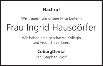Anzeige von Ingrid Hausdörfer von MGO