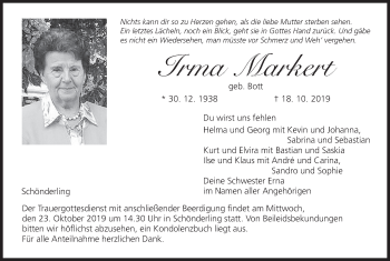 Anzeige von Irma Markert von MGO