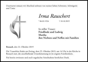 Anzeige von Irma Rauschert von MGO