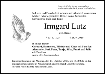 Anzeige von Irmgard Lutz von MGO