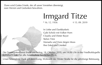 Anzeige von Irmgard Titze von MGO