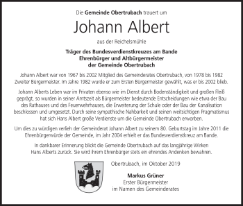 Anzeige von Johann Albert von MGO