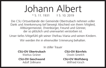 Anzeige von Johann Albert von MGO