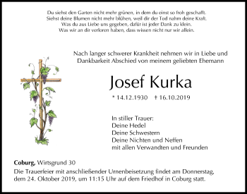 Anzeige von Josef Kurka von MGO
