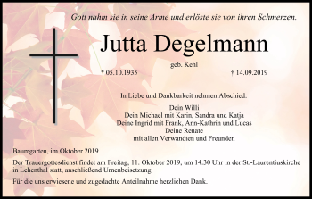 Anzeige von Jutta Degelmann von MGO