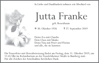 Anzeige von Jutta Franke von MGO