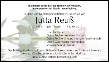 Anzeige von Jutta Reuß von MGO