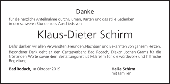 Anzeige von Klaus-Dieter Schirm von MGO