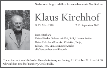 Anzeige von Klaus Kirchhof von MGO