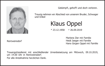 Anzeige von Klaus Oppel von MGO