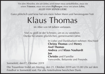 Anzeige von Klaus Thomas von MGO