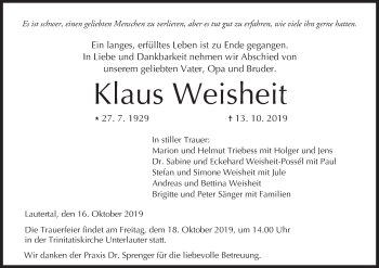 Anzeige von Klaus Weisheit von MGO