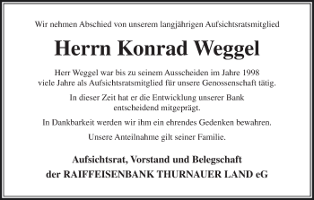 Anzeige von Konrad Weggel von MGO