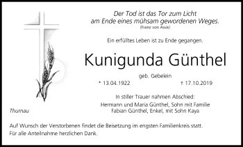 Anzeige von Kunigunda Günthel von MGO