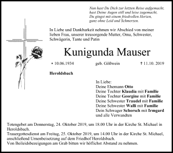 Anzeige von Kunigunda Mauser von MGO
