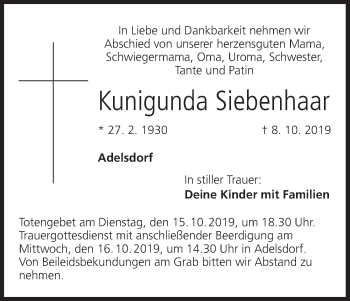 Anzeige von Kunigunda Siebenhaar von MGO