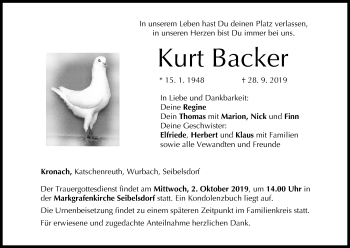 Anzeige von Kurt Backer von MGO