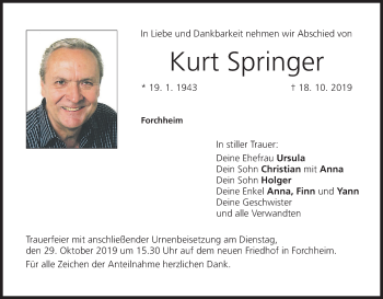 Anzeige von Kurt Springer von MGO