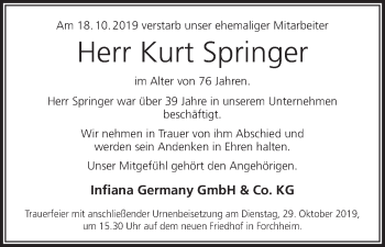 Anzeige von Kurt Springer von MGO